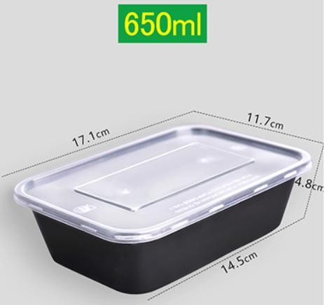 Injection molded rectangular packaging box black-650ml