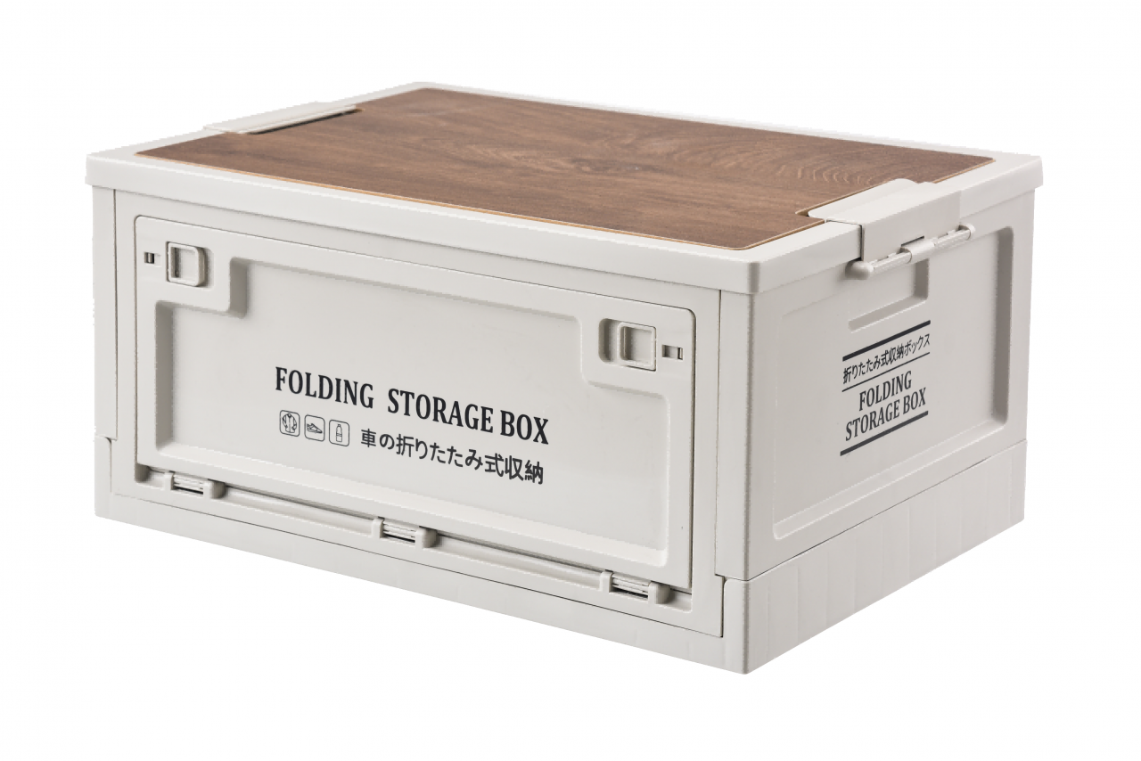 Large plastic folding storage box with wooden board INFO 8001-1